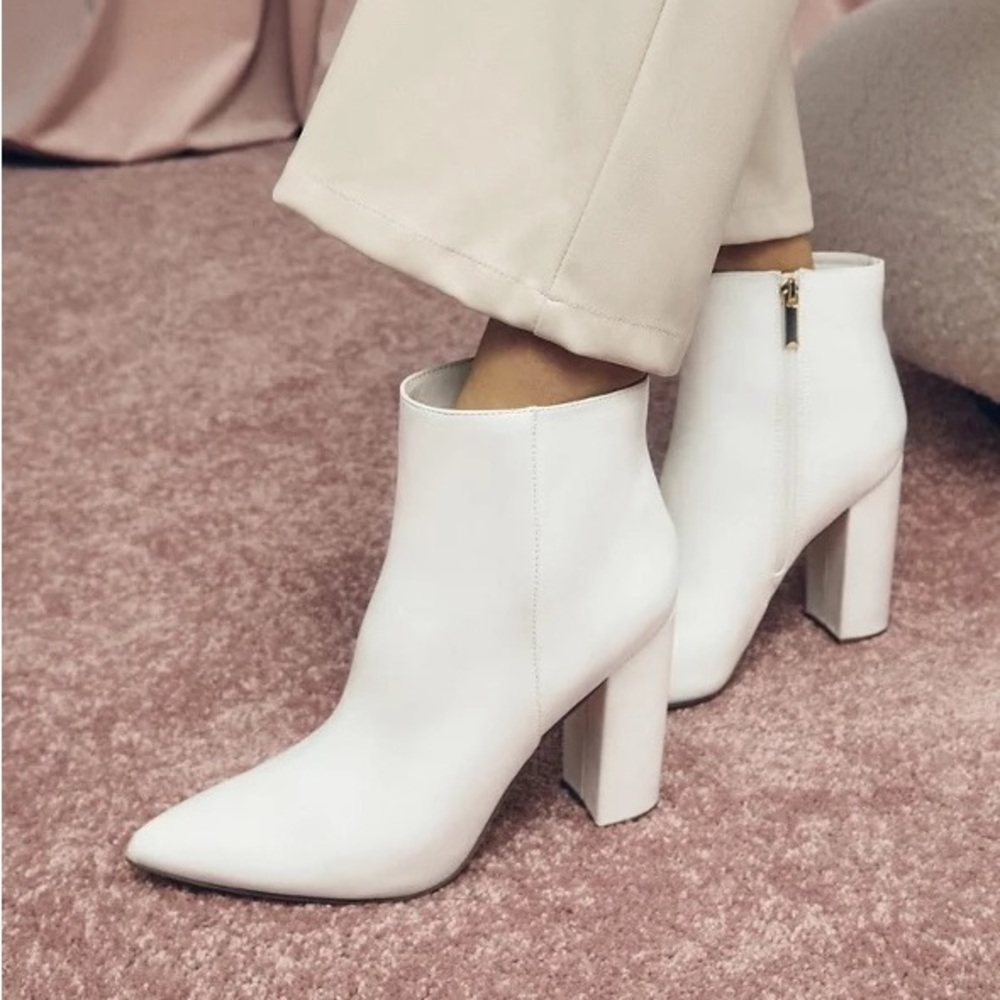 White pointed toe booties - new in box - size 8